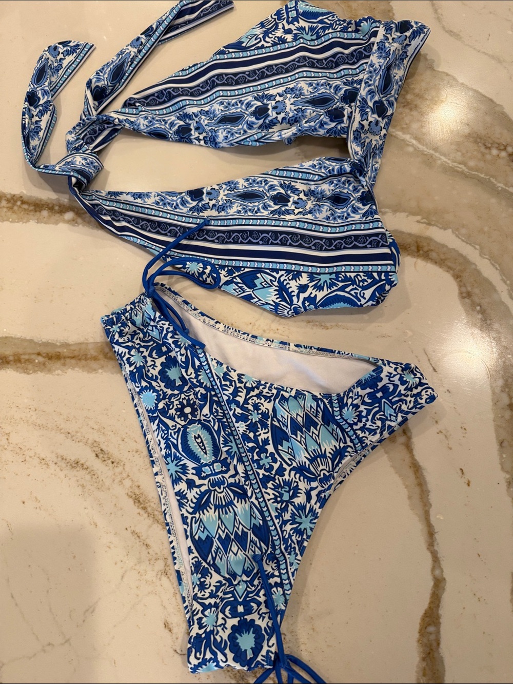 Blue Floral Print Bikini Set